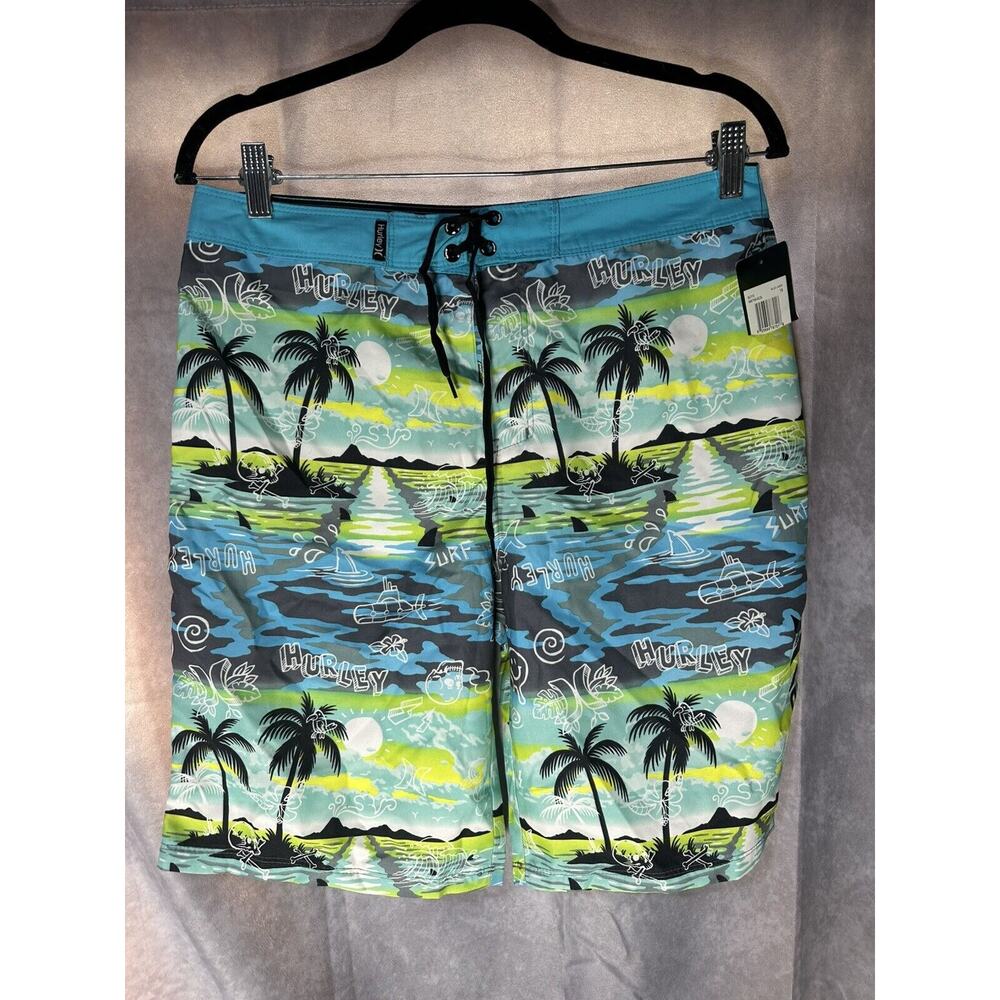NWT Boys Size 18/29 Hurley Swim Board Shorts Trunks Blue Lazer drawstring